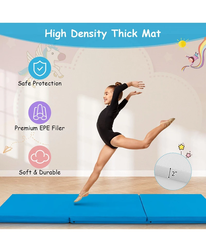 6 x 2 Ft Tri-Fold Gym Mat with Handles and Removable Zippered Cover