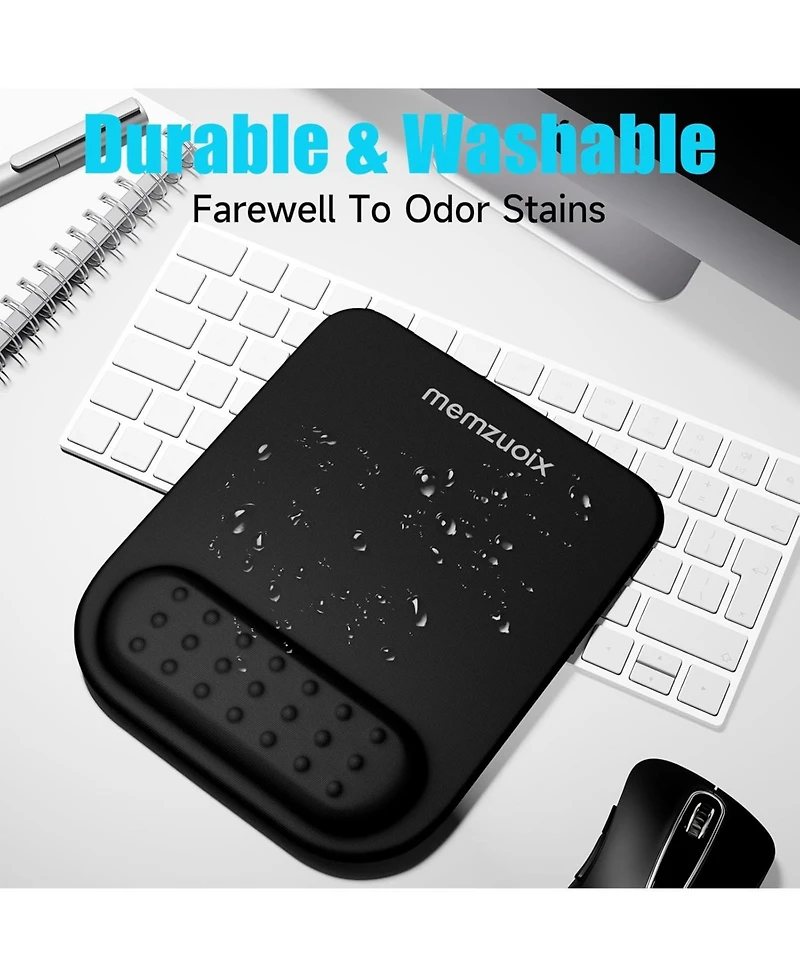 memzuoix Black Ergonomic Mouse Pad with Wrist Rest Support,Premium Memory Foam Cushioning for Pain Relief, Non-Slip Pu Base for Stable Smooth Control