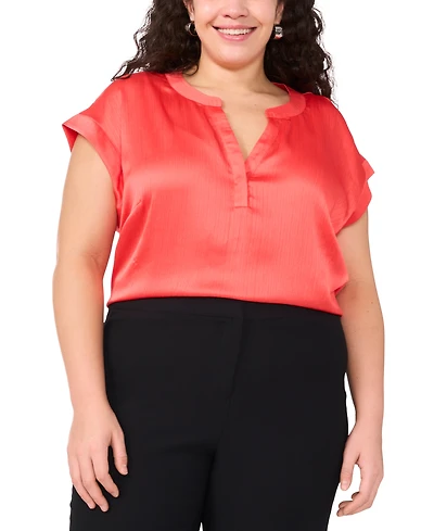 Vince Camuto Plus Size Solid Split-Neck Short-Sleeve Blouse