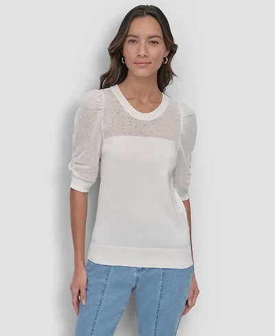 Dkny Women's Mesh Puff-Sleeve Sweater
