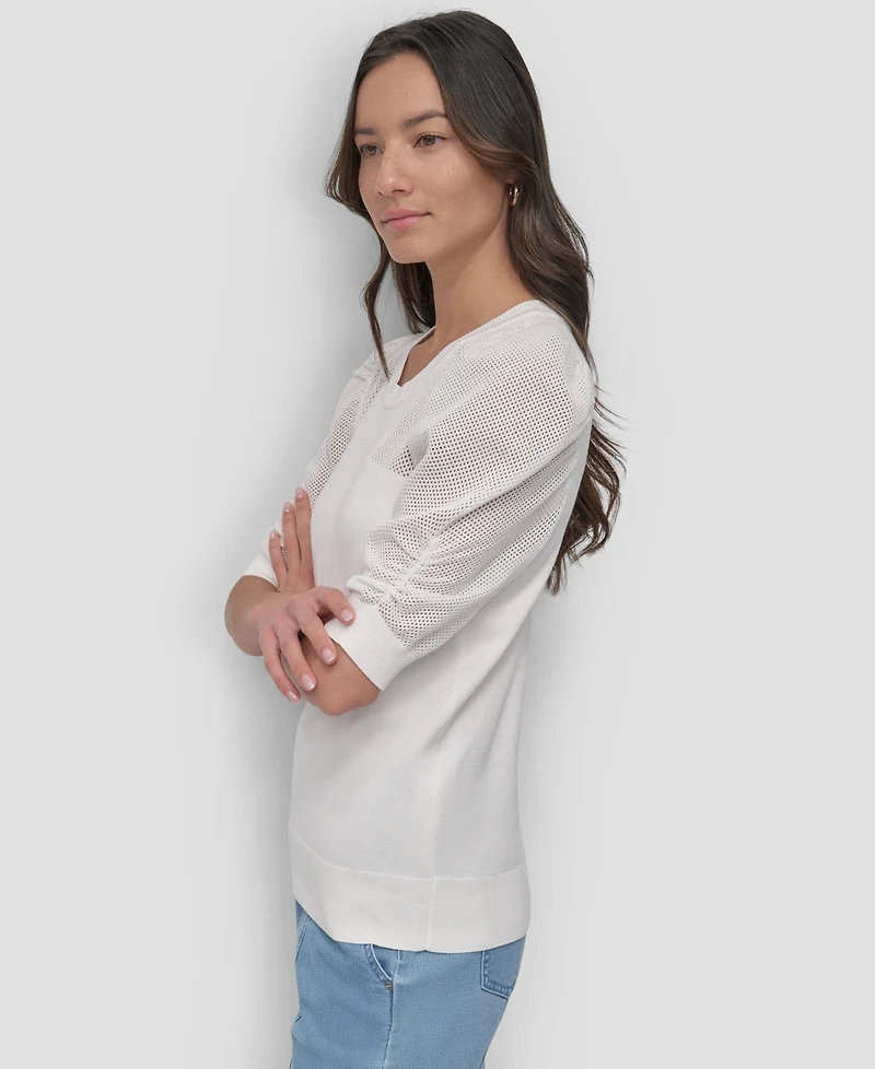 Dkny Women's Mesh Puff-Sleeve Sweater