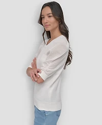 Dkny Women's Mesh Puff-Sleeve Sweater