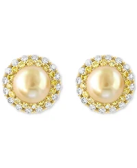 Effy Cultured South Sea Pearl (9mm), Yellow Diamond (2-1/20 ct. t.w.) & White Diamond (1-1/8 ct. t.w.) Halo Stud Earrings in 14k Gold