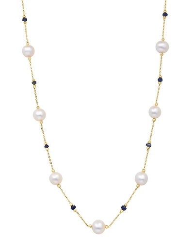 Effy Cultured Freshwater Pearl (8mm) & Sapphire (2-1/10 ct. t.w.) 18" Collar Necklace in 14k Gold