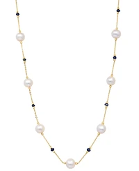 Effy Cultured Freshwater Pearl (8mm) & Sapphire (2-1/10 ct. t.w.) 18" Collar Necklace in 14k Gold