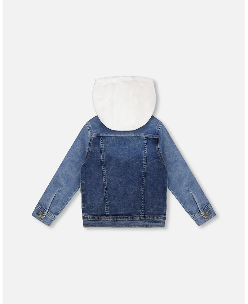 Deux par Deux Boy Denim Jacket With French Terry Hood White And Denim Blue - Toddler|Child