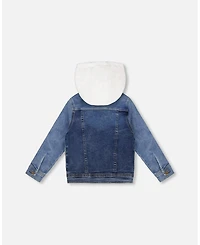 Deux par Deux Boy Denim Jacket With French Terry Hood White And Denim Blue - Toddler|Child