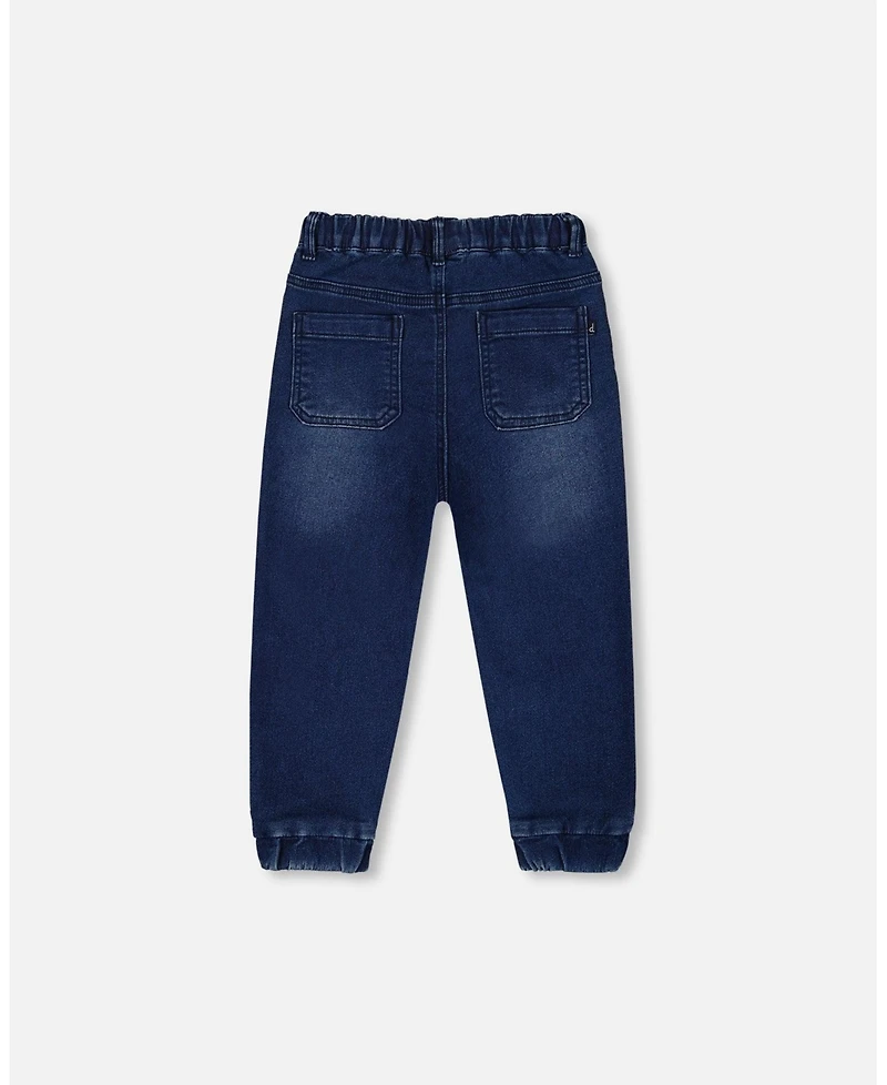 Deux par Baby Boys French Terry Denim Jogger Pant Dark Blue