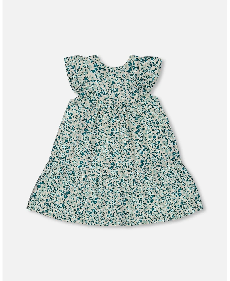 Deux par Deux Baby Girls Printed Organic Cotton Dress Small Turquoise Flowers