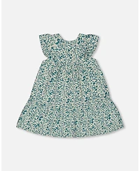 Deux par Deux Baby Girls Printed Organic Cotton Dress Small Turquoise Flowers