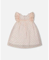 Deux par Deux Toddler Girls Printed Dress With Frills Pale Pink And Flowers - Toddler|Child