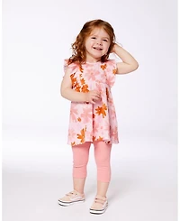 Deux par Deux Toddler Girls Printed Tunic And Solid Leggings Set Pink And Coral Flowers - Toddler|Child