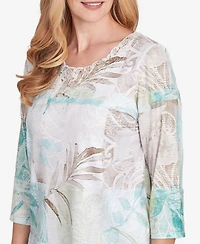 Alfred Dunner Petite Kensington Gardens Patchwork Leaves Textured Top