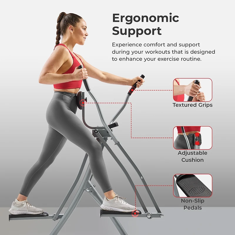 Sunny Health & Fitness Air Walker Lightweight Manual Elliptical, Low-Impact 30-Inch Stride Glider Machine, Free SunnyFit App w/ Bluetooth
