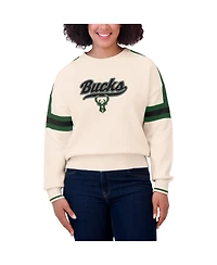 Wear by Erin Andrews Women's Cream Milwaukee Bucks Stripe Pullover Sweater
