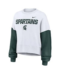 Nike Women's White Michigan State Spartans Color-Block Oversized Cropped Pullover Sweatshirt