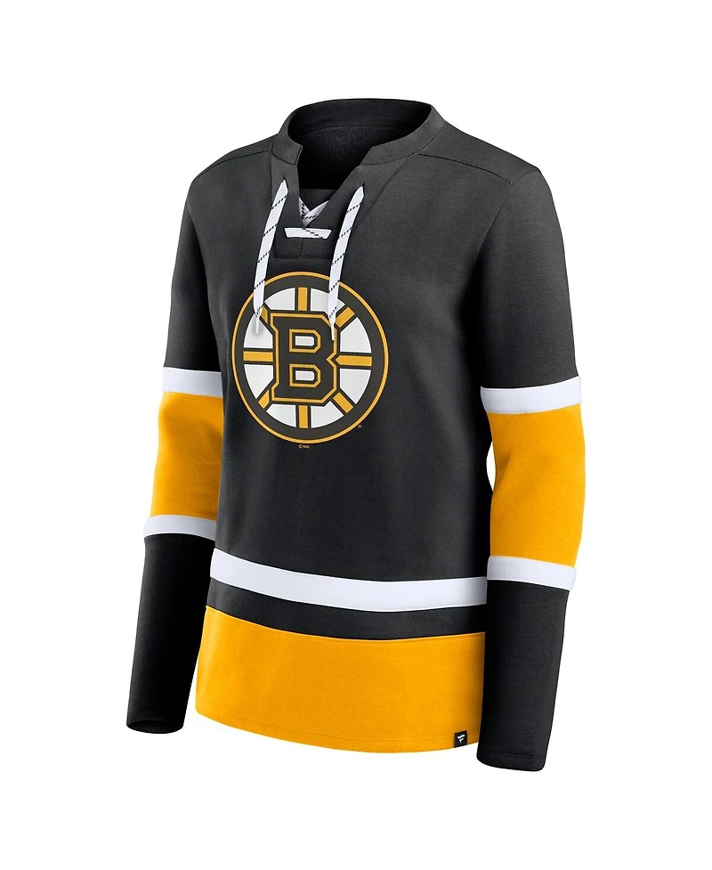 Fanatics Women's Black Boston Bruins Prime Time Lace-Up Long Sleeve T-Shirt