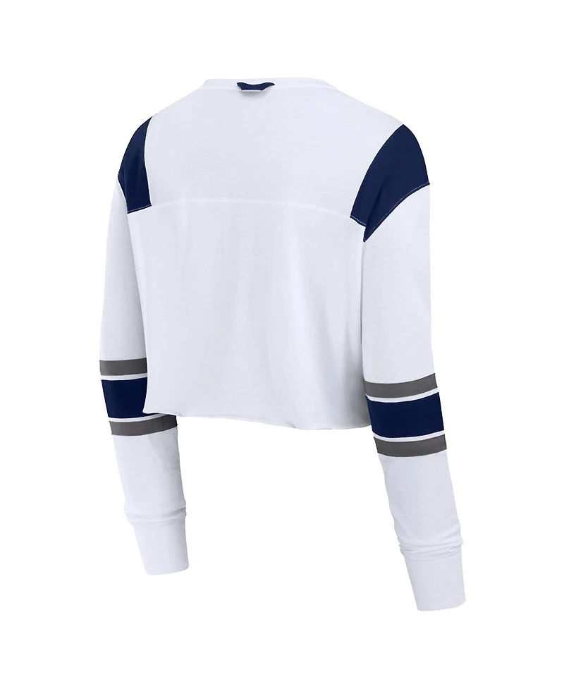 Fanatics Women's White Notre Dame Fighting Irish Training Camp Cropped Long Sleeve V-Neck Fashion Top