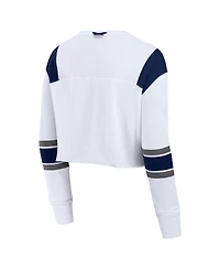 Fanatics Women's White Notre Dame Fighting Irish Training Camp Cropped Long Sleeve V-Neck Fashion Top