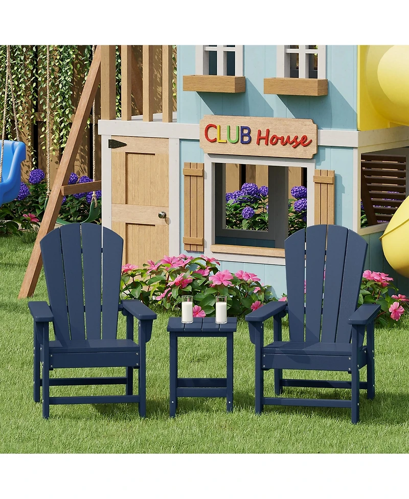 Kids 3-Piece Outdoor Hdpe Adirondack Chairs With Square Side Table Set