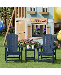 Kids 3-Piece Outdoor Hdpe Adirondack Chairs With Square Side Table Set