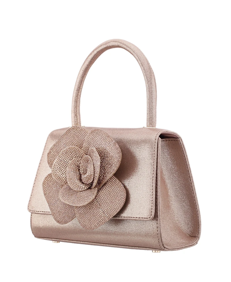 Nina Crystal Flower Embellished Metallic Satchel Bag
