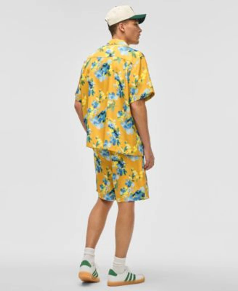Mode Of One Mens Blurred Floral Relaxed Fit Shiny Twill Camp Shirt Relaxed Fit 6 1 2 Shiny Twill Shorts Exclusively At Macys