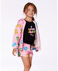 Deux par Deux Big Girls Printed French Terry Hoodie Cardigan Pink Multicolored Gummies