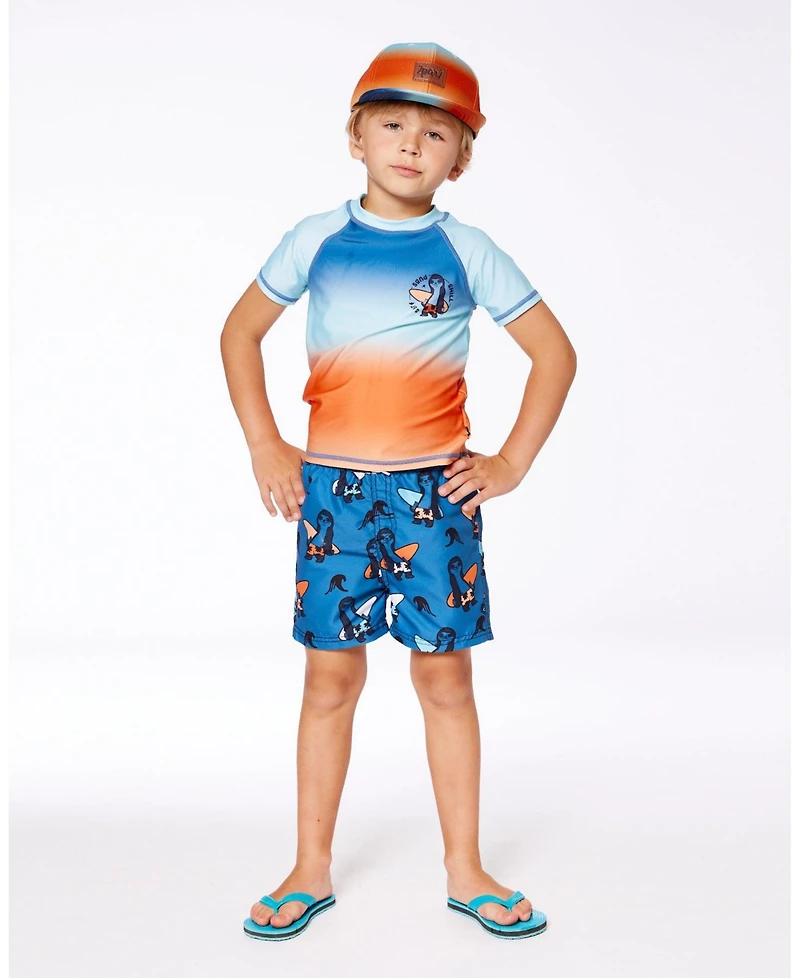 Deux par Baby Boys Short Sleeve Rashguard Navy Blue, Turquoise, And Orange
