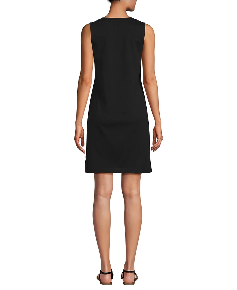 Lands' End Women's Cotton Jersey Notch Neck Dress