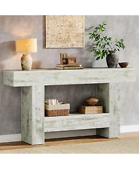 Tribesigns 63-Inch Long Console Table, Farmhouse Entryway Table with Storage, Rustic Wood Sofa Table Behind Couch Table, Distressed White