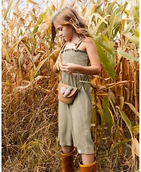 Deux par Toddler Girls Smocked Crinkle Jersey Jumpsuit Olive Green - Toddler|Child