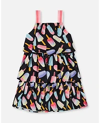 Deux par Toddler Girls Printed Tiered Dress Ice Lollipops And Black - Toddler|Child