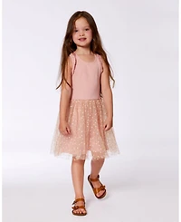 Deux par Big Girls Bi-Material Dress With Printed Dots On Mesh Skirt Warm Old Pink