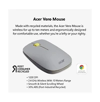 acer Vero 3 Button Mouse | 2.4GHz Wireless | 1200DPI | Made with Post-Consumer Recycled (Pcr) Material | Certified Works with Chromebook | Gray
