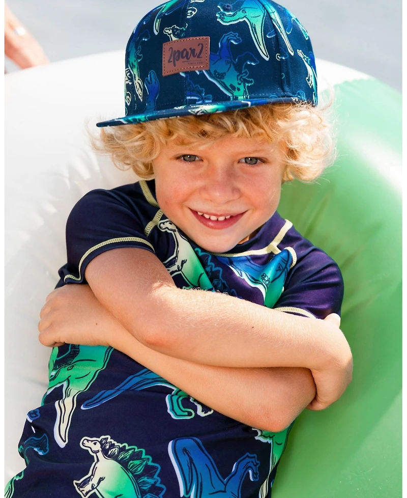 Deux par Deux Boy Printed Cap Blue And Green Dino On Navy - Toddler|Child