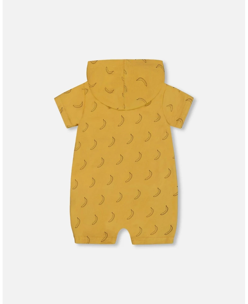 Deux par Deux Baby Boys Printed Organic Cotton Hooded Romper Yellow Bananas