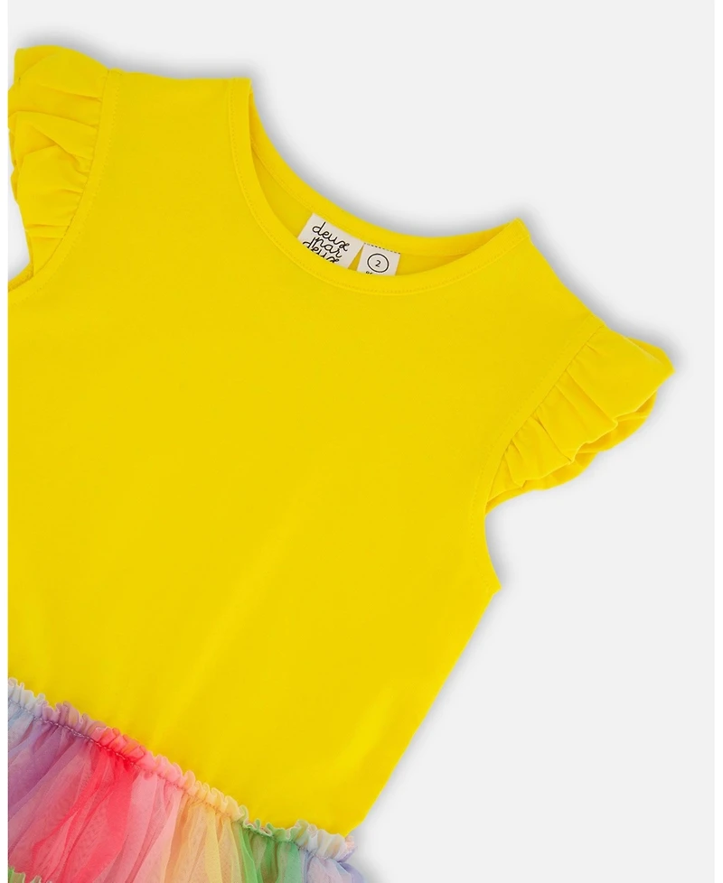 Deux par Baby Girls Short Sleeve Dress With Ruffle Tulle Skirt Multicolored