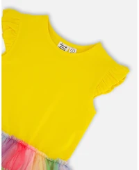 Deux par Baby Girls Short Sleeve Dress With Ruffle Tulle Skirt Multicolored