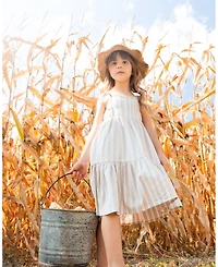 Deux par Deux Toddler Girls Sleeveless Linen Dress White And Sage Striped - Toddler|Child