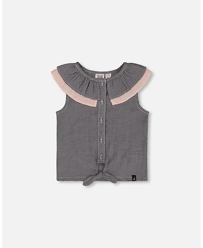 Deux par Deux Big Girls Sleeveless Top With Front Tie Black And Sparkling Pink