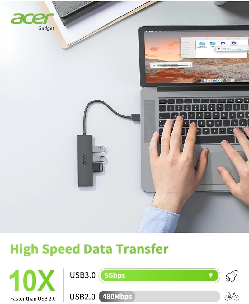 acer Usb Hub, 4 Ports Multiple Usb 3.0 Hub, Usb Data Hub for Laptop with Usb C Power Port, Usb Extender for A Port Laptop, Windows, Linux, acer Pc, an