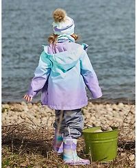 Deux par Deux Big Girls Printed Rain Boots Mauve And Blue, Pink Mountain - Toddler|Child