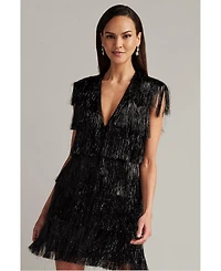 Tadashi Shoji Spritz Metallic Fringe Mini Dress