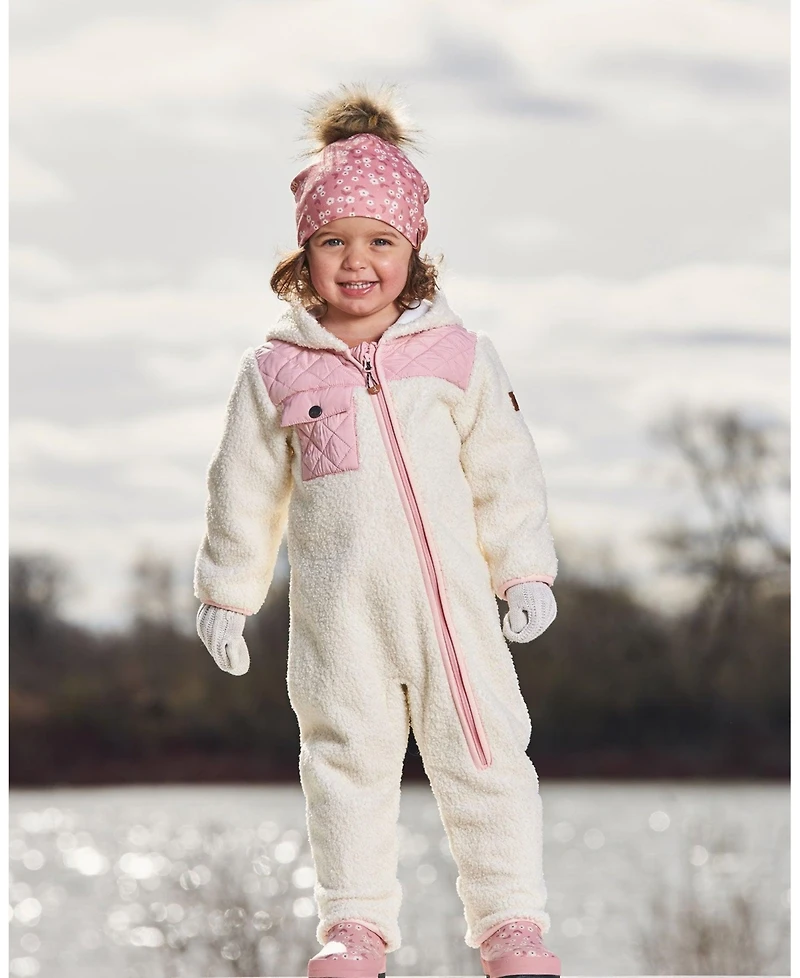 Deux par Deux Baby Girls One-Piece Sherpa Mid-Season Outerwear Off-White And Pale Pink