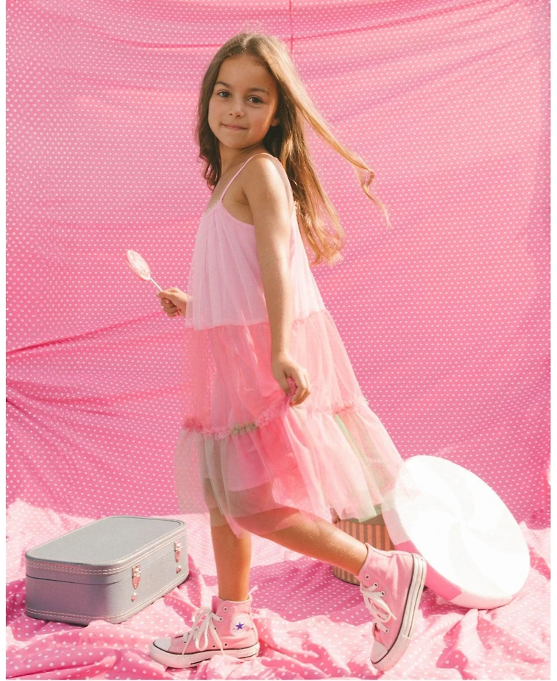 Deux par Toddler Girls Sleeveless Color Block Tulle Dress Pink And Green - Toddler|Child