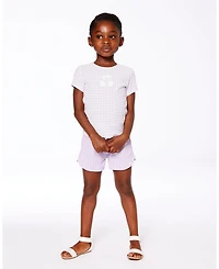 Deux par Deux Toddler Girls Crinkle Top With Applique White Checkered Lilac - Toddler|Child