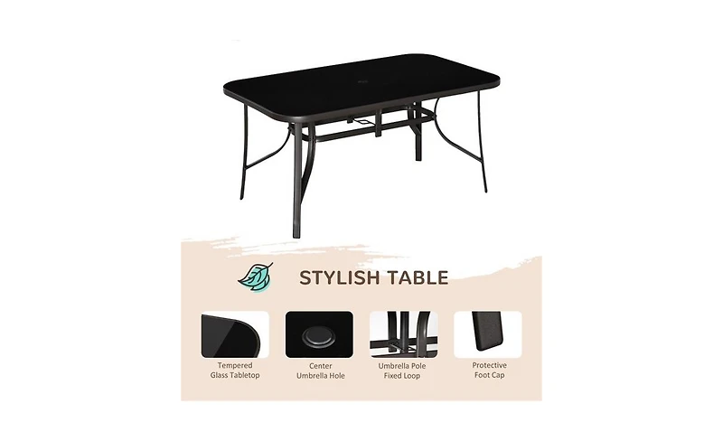 Outdoor Dining Table and Chair Set with Umbrella Complete Patio Furniture Set for 4-6 People