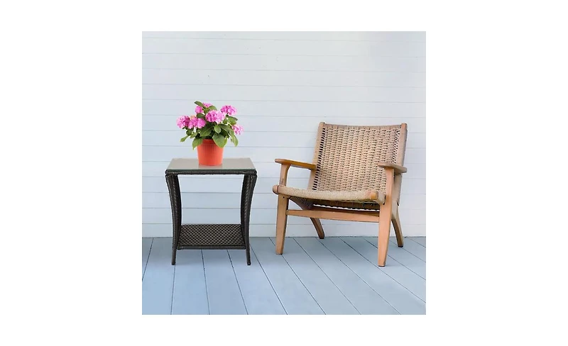 Outdoor Patio Wicker Side Table Stylish and Durable for Garden, Deck, or Use