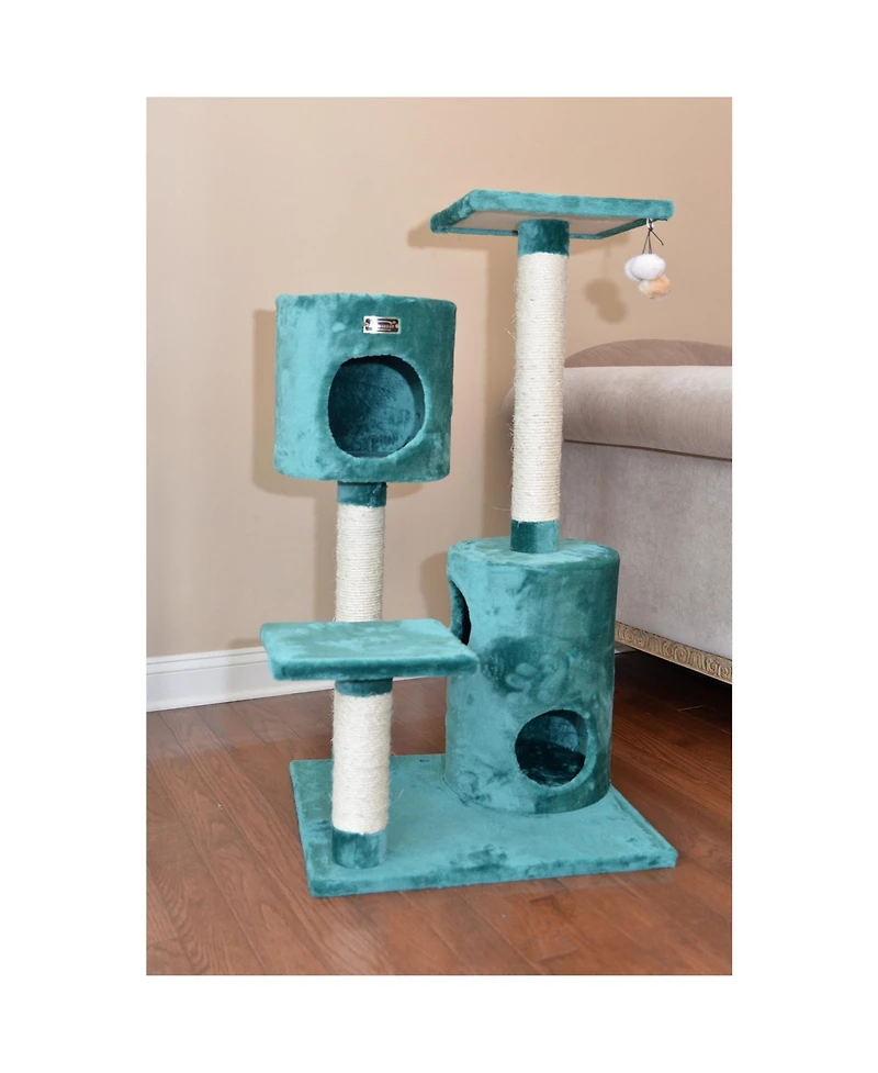 Armarkat Real Wood Cat Tree Condo House With 2 Private Condos 43" Green A4301